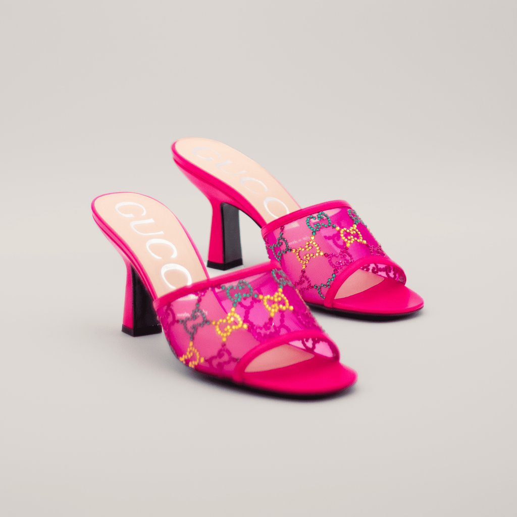 Gucci Mesh Embellished GG Mules 75